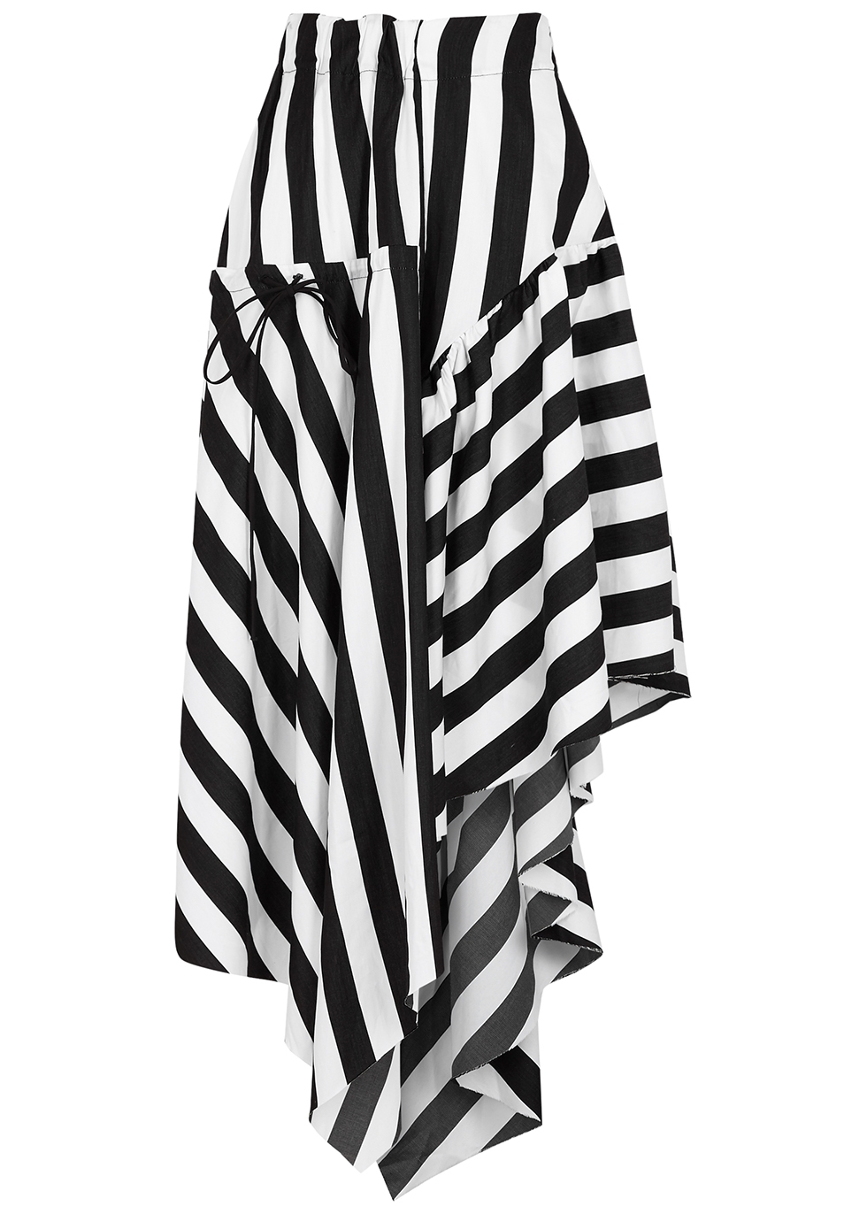 Monochrome striped cotton midi skirt