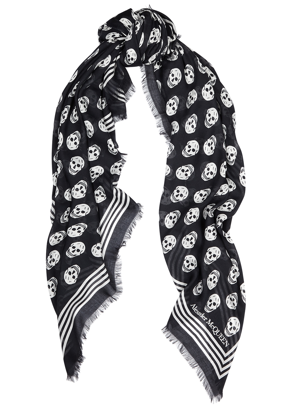 Black skull-print modal scarf 
