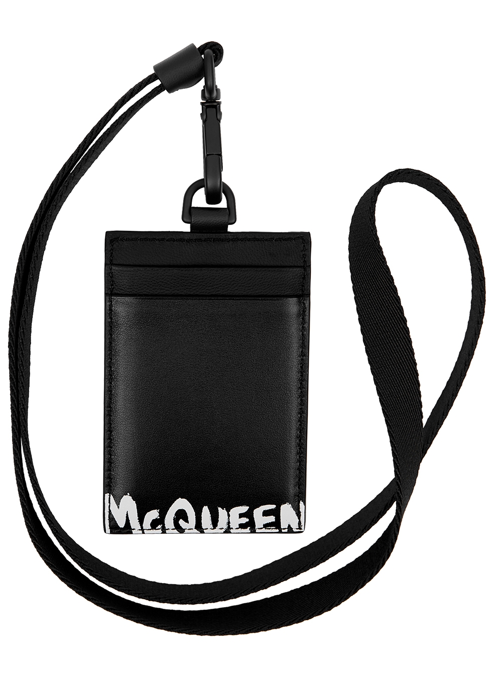 Black logo leather neck pouch