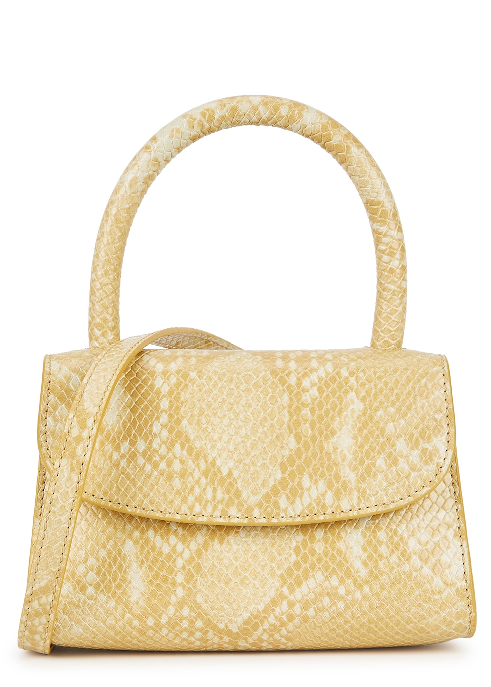 Mini mustard crocodile-effect top handle bag