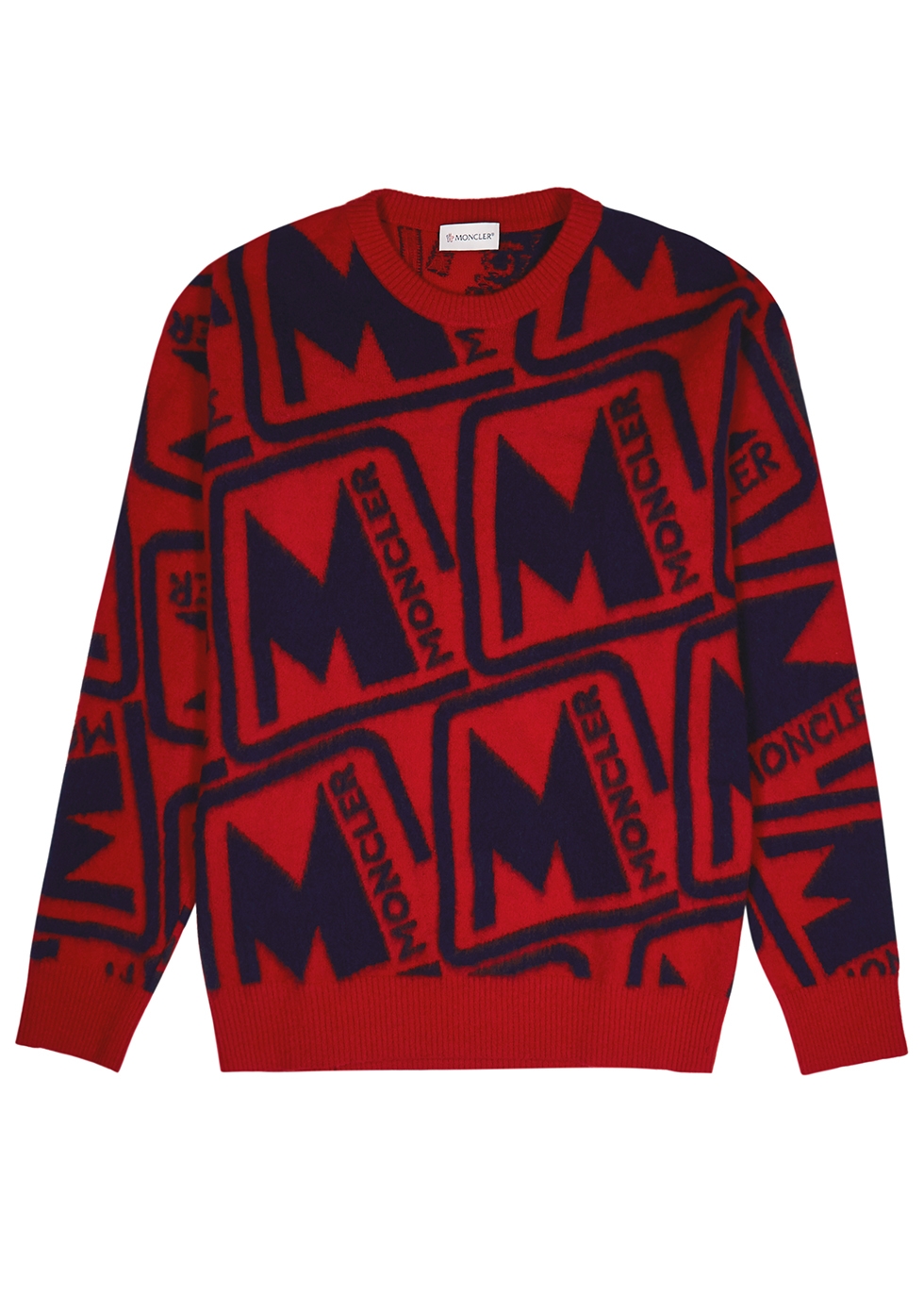 Moncler Red logo-intarsia wool jumper - Harvey Nichols