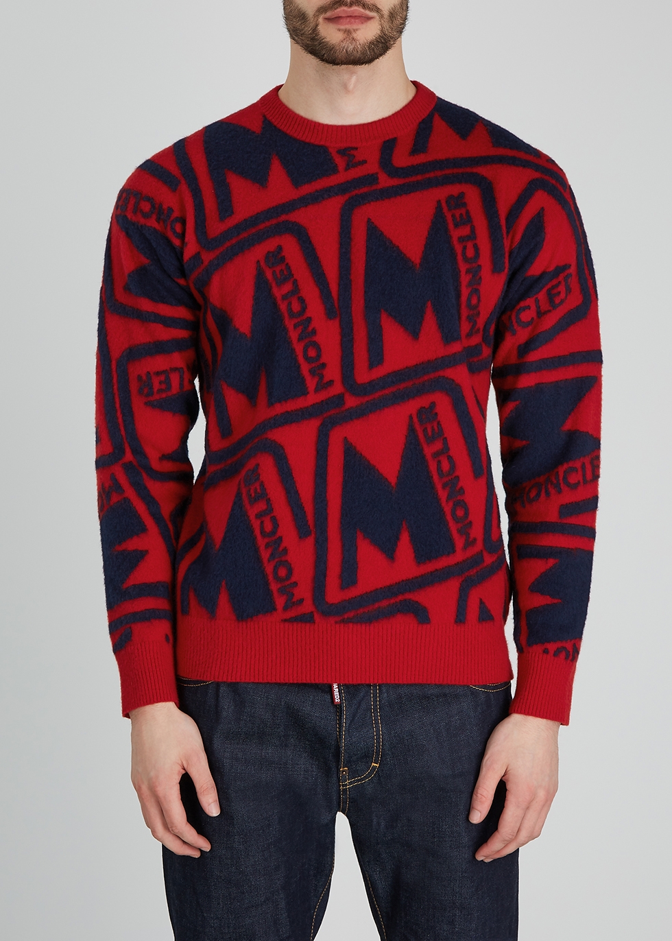 Moncler Red logo-intarsia wool jumper 