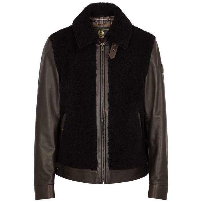 BELSTAFF GRIZZLY SHEARLING-PANELLED LEATHER JACKET,3907012