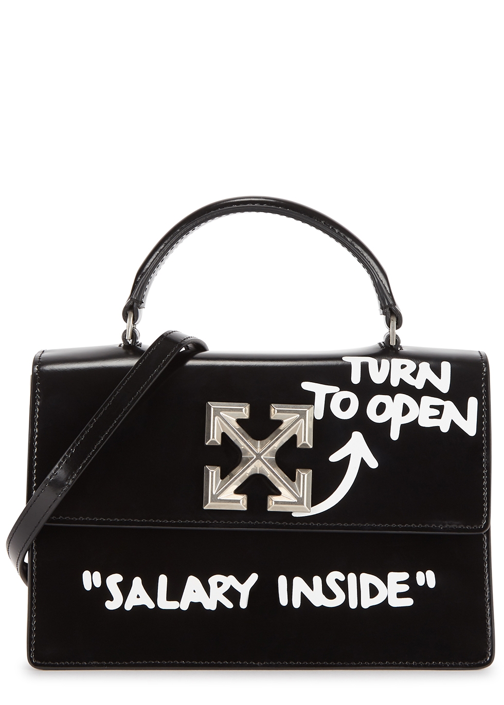 Off-White Jitney 1.4 black leather top handle bag - Harvey Nichols
