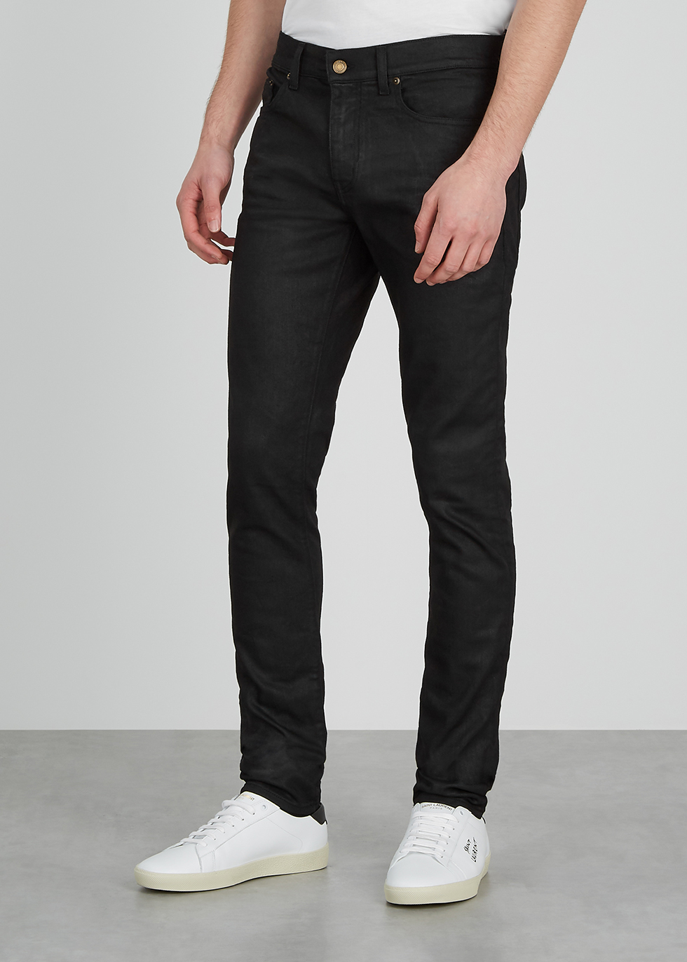 black coated stretch skinny jeans