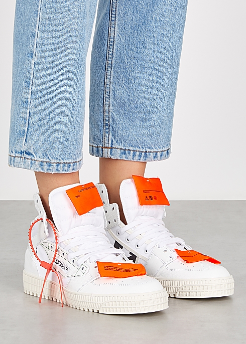 Off White Off Court 3 0 White Leather Hi Top Sneakers Harvey Nichols