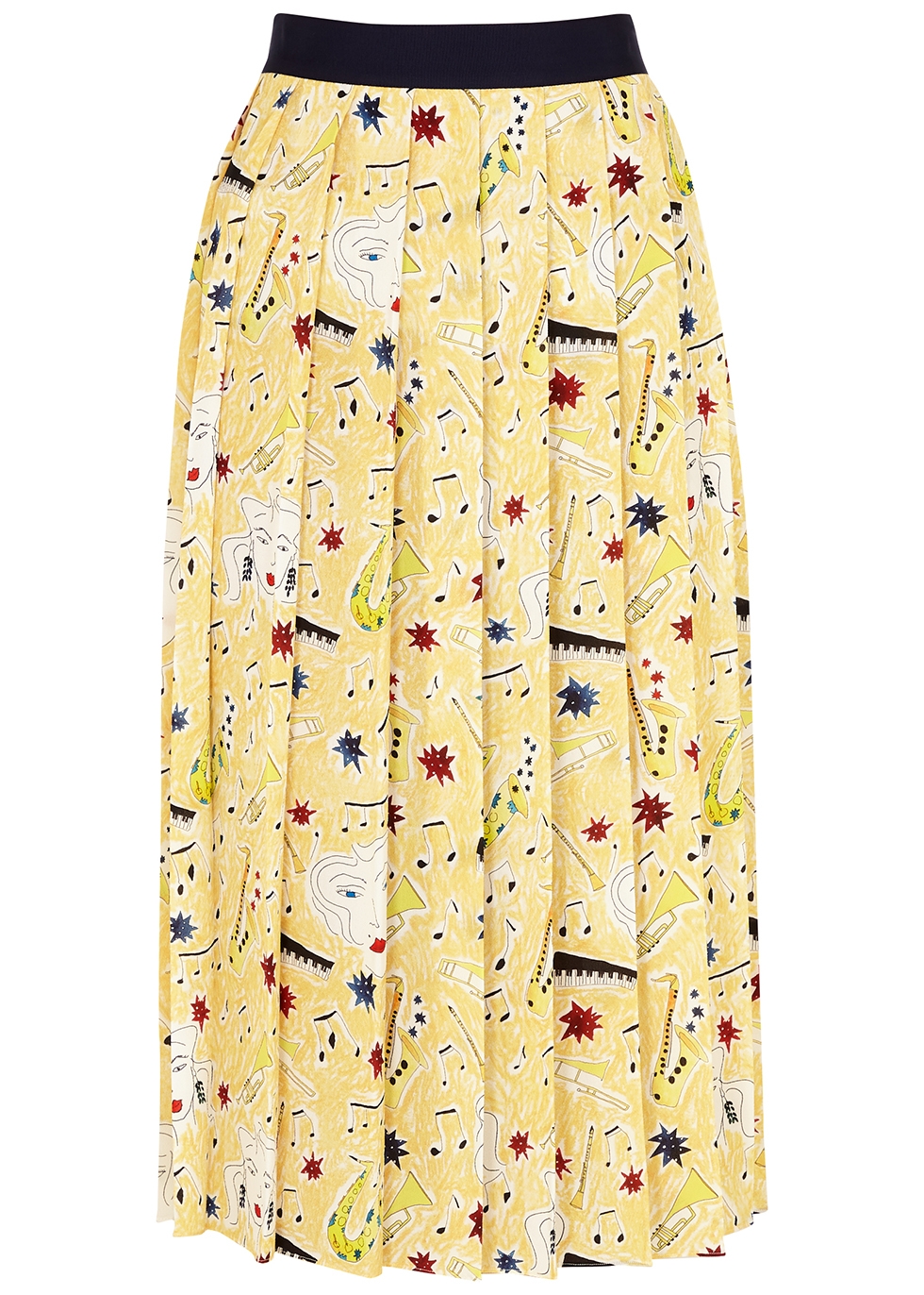 Yellow printed midi skirt