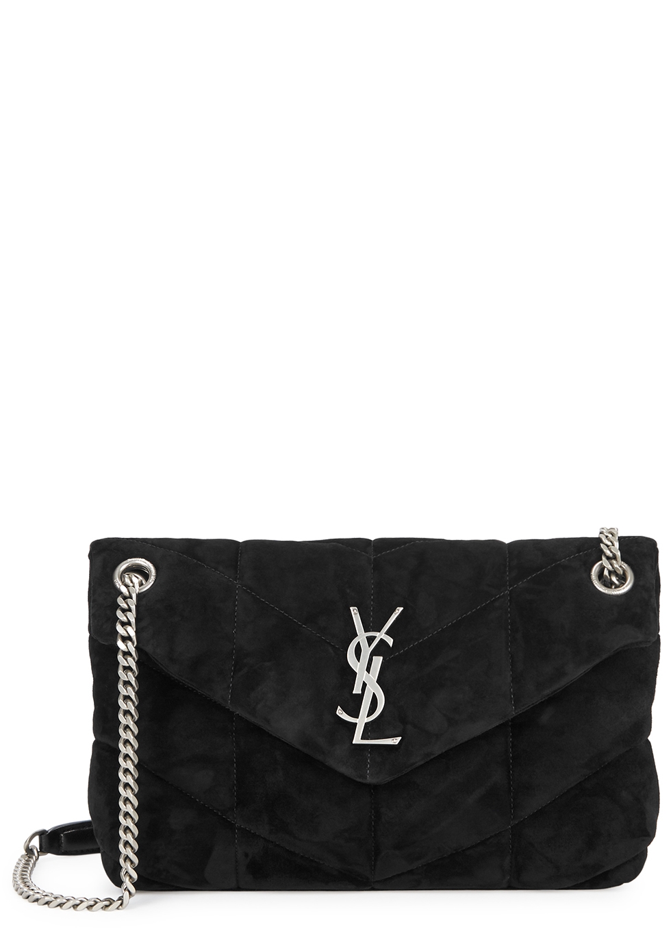 Loulou Puffer small black suede shoulder bag