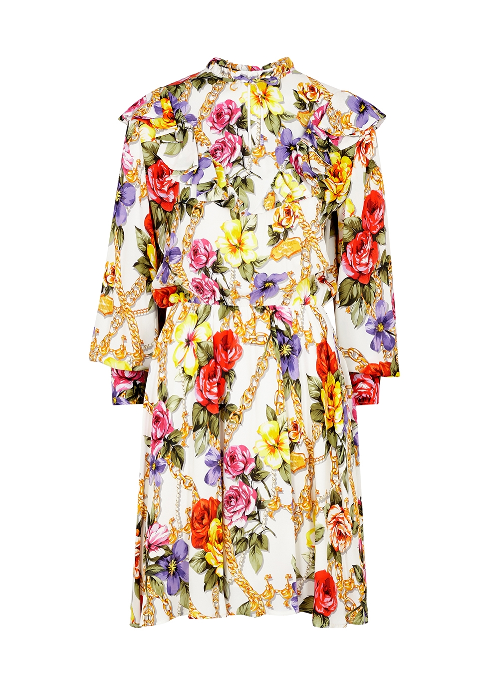 Floral-print ruffle-trimmed mini dress