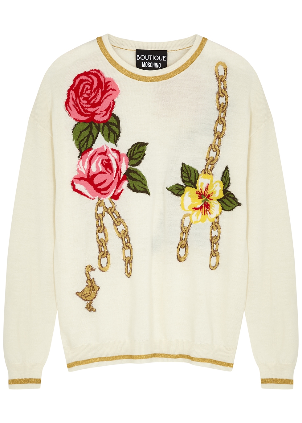 Floral-intarsia wool-blend jumper