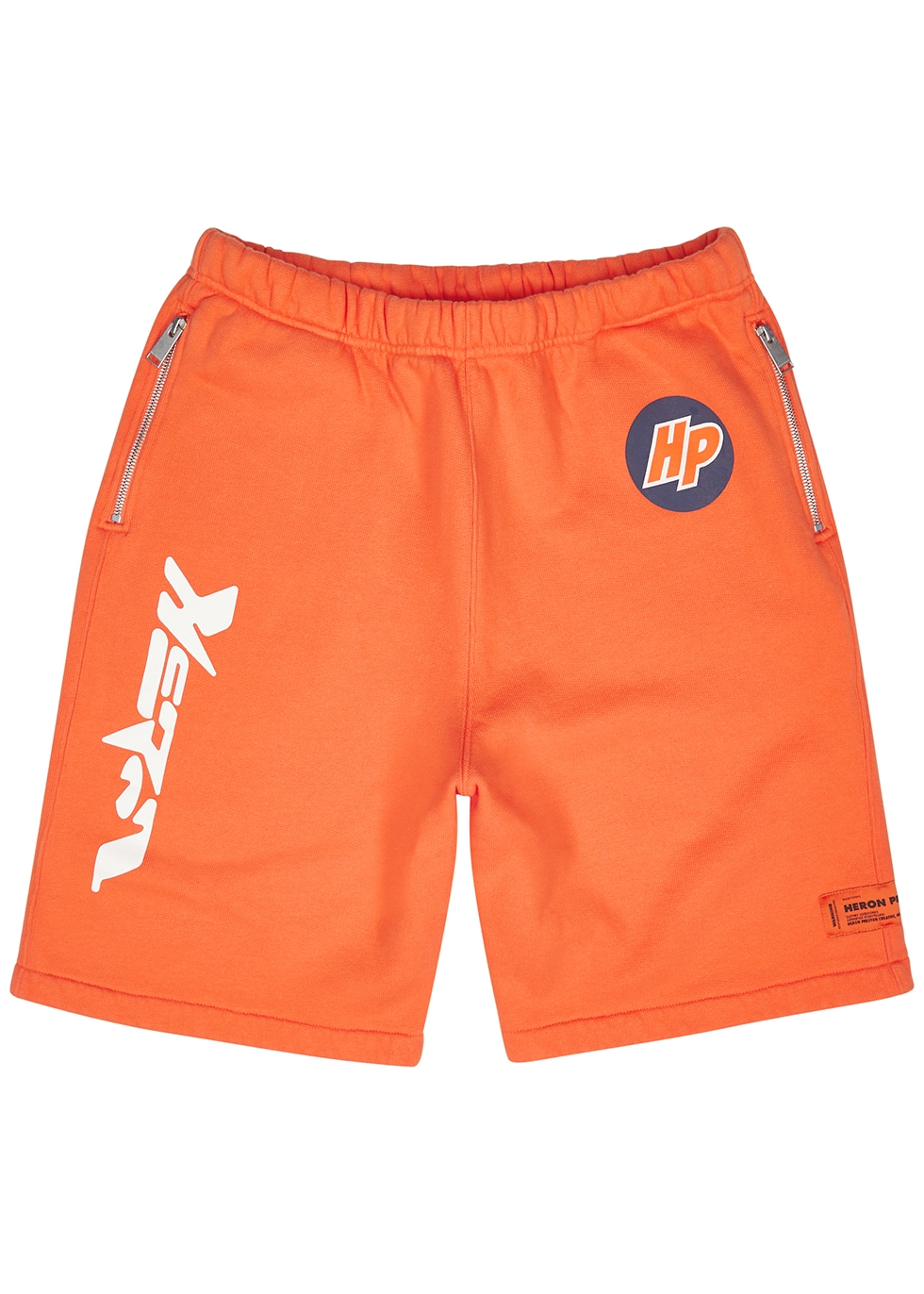 Techno orange printed cotton shorts