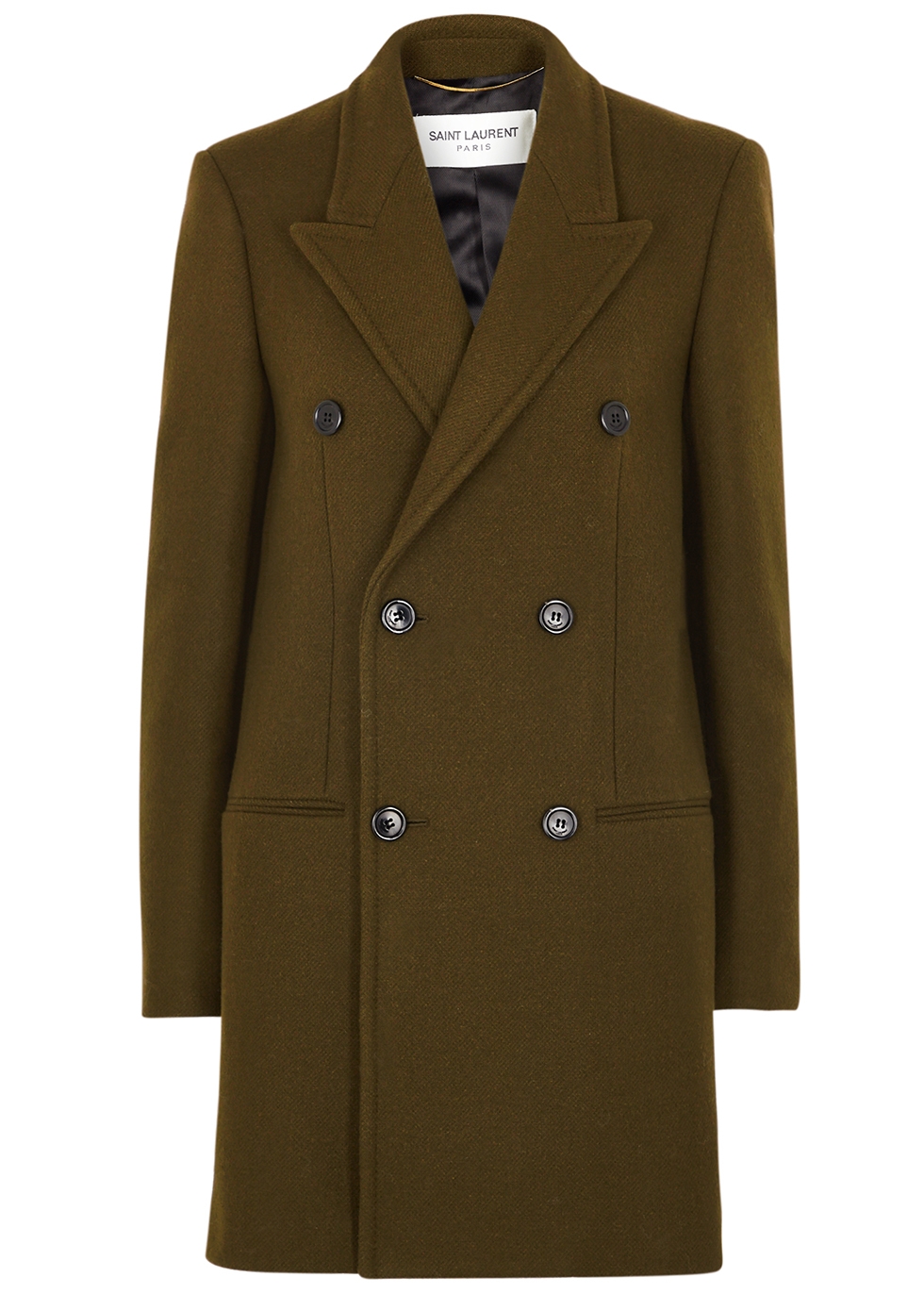 Army green double-breasted wool-blend coat