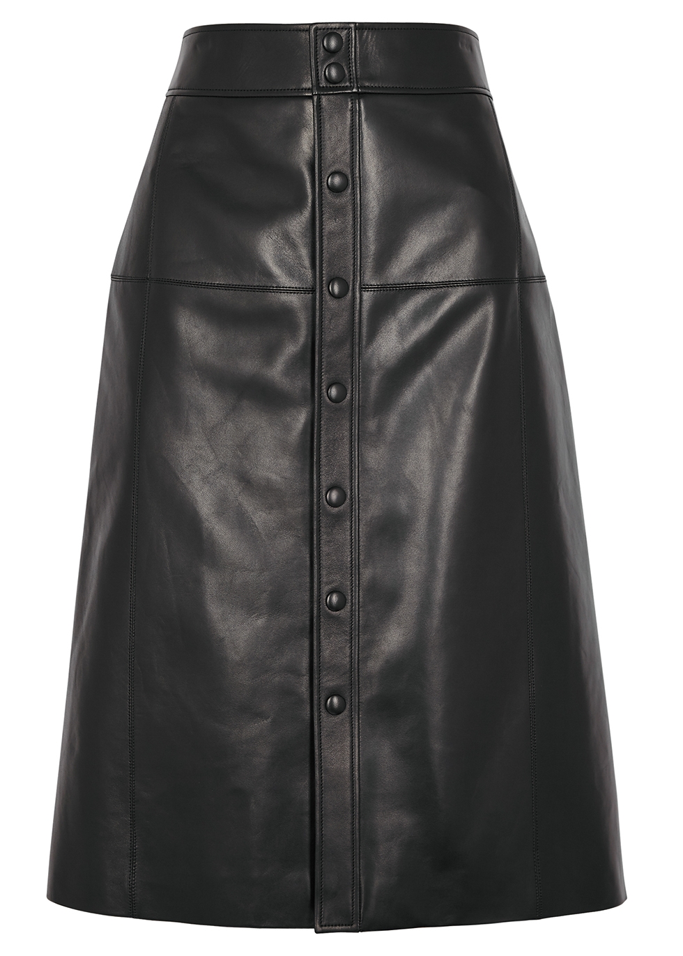 Black leather midi skirt