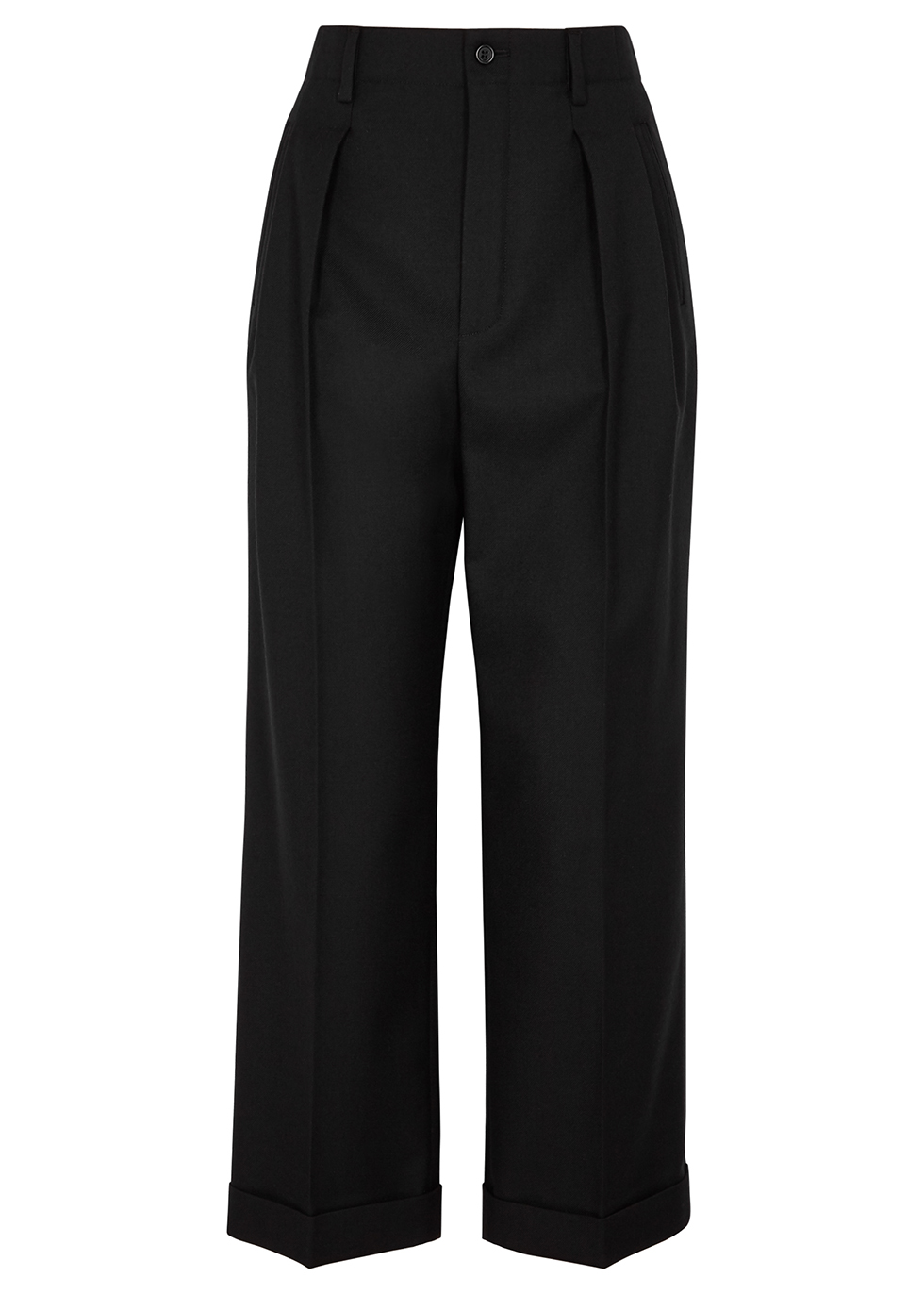 Black cropped wool trousers