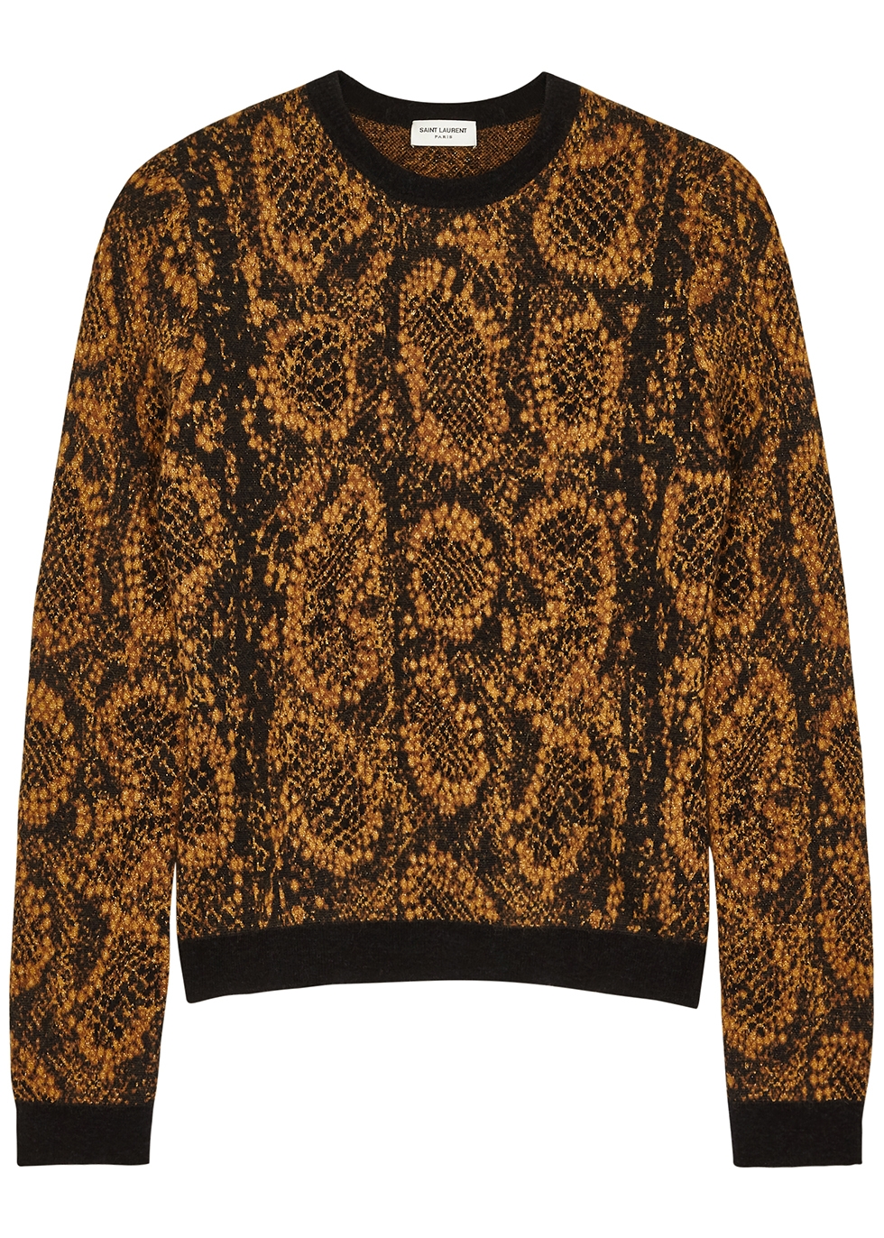 Brown snake-intarsia knitted jumper
