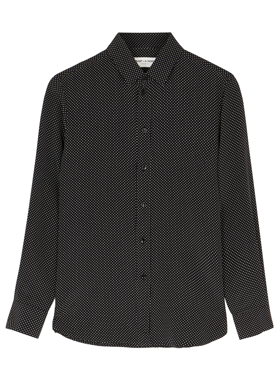 Black polka-dot silk blouse