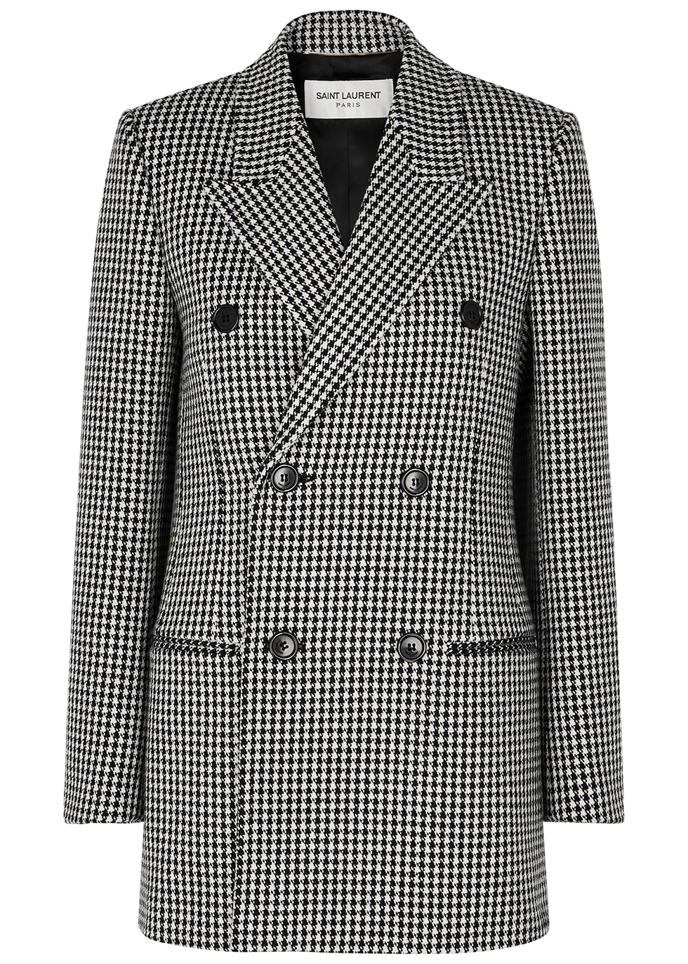 Houndstooth double-breasted wool-blend blazer
