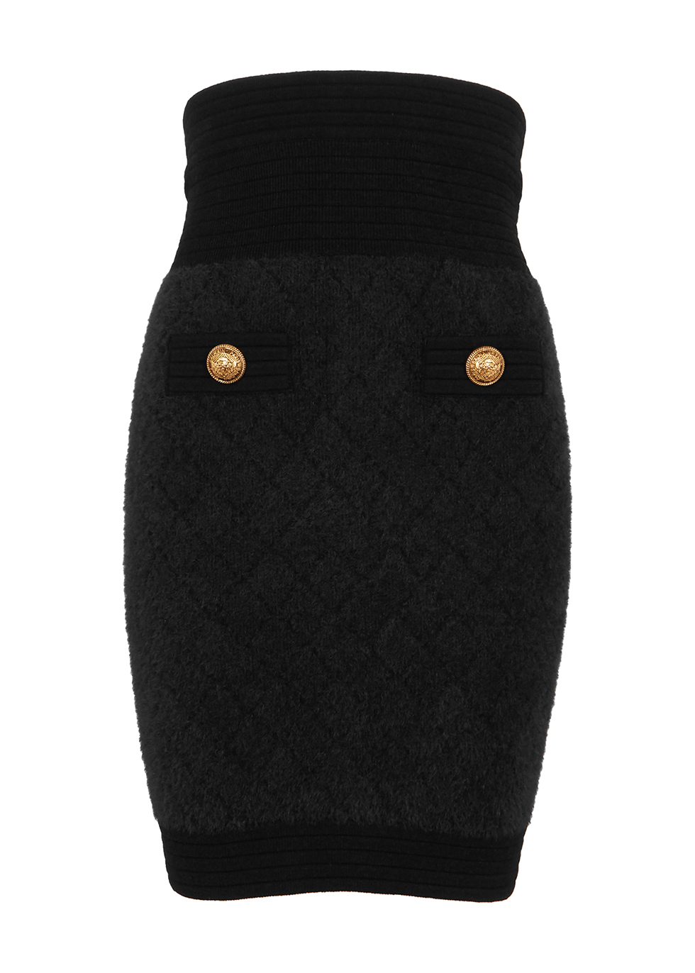 Black textured-knit skirt