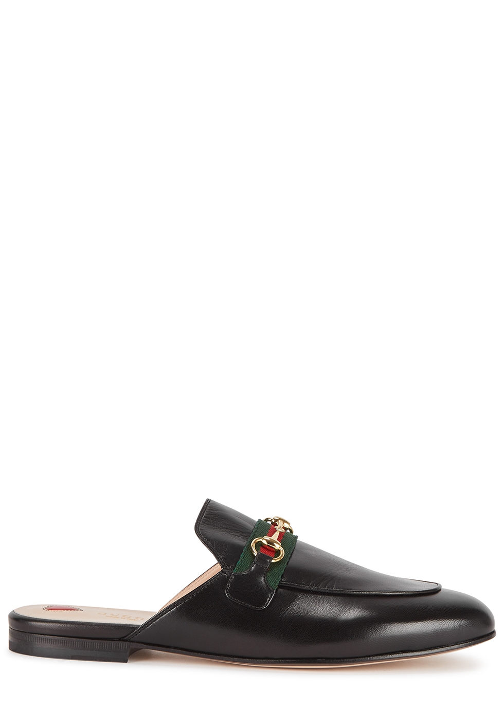 black leather backless loafers