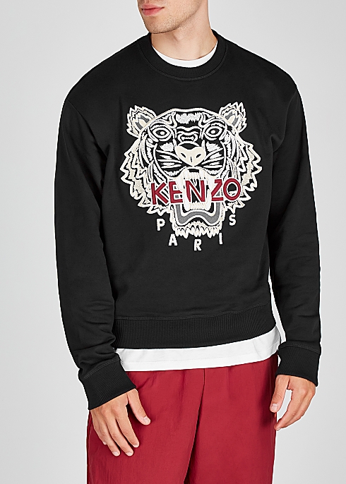 Black tiger-embroidered cotton sweatshirt - Kenzo