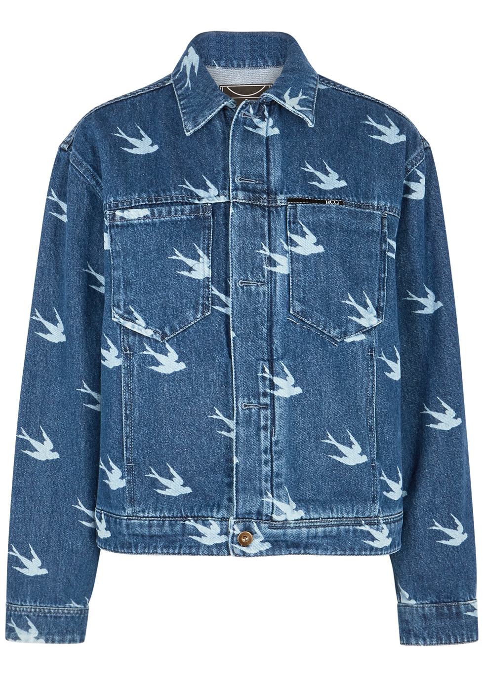 Blue swallow-print denim jacket