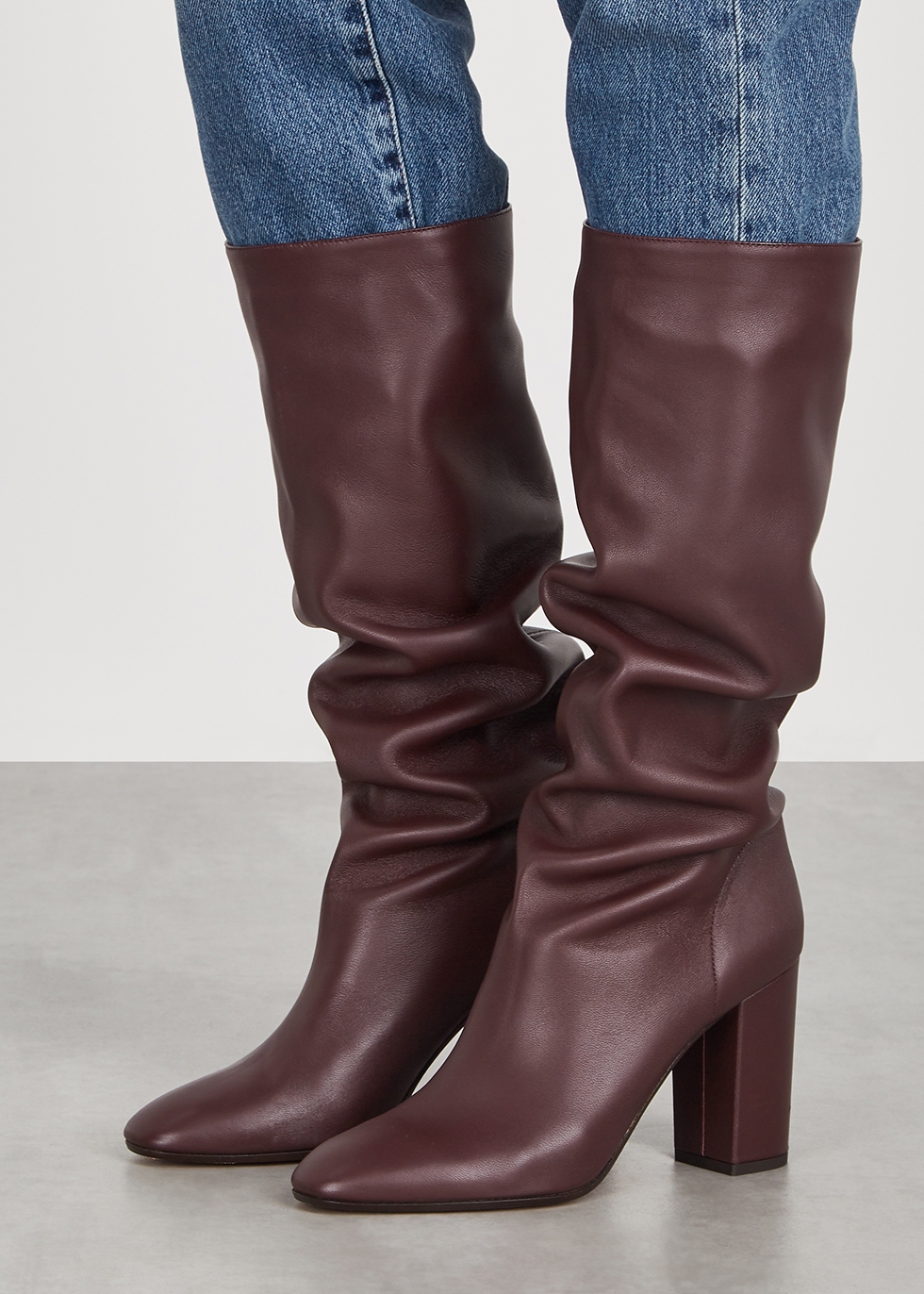maroon knee high boots