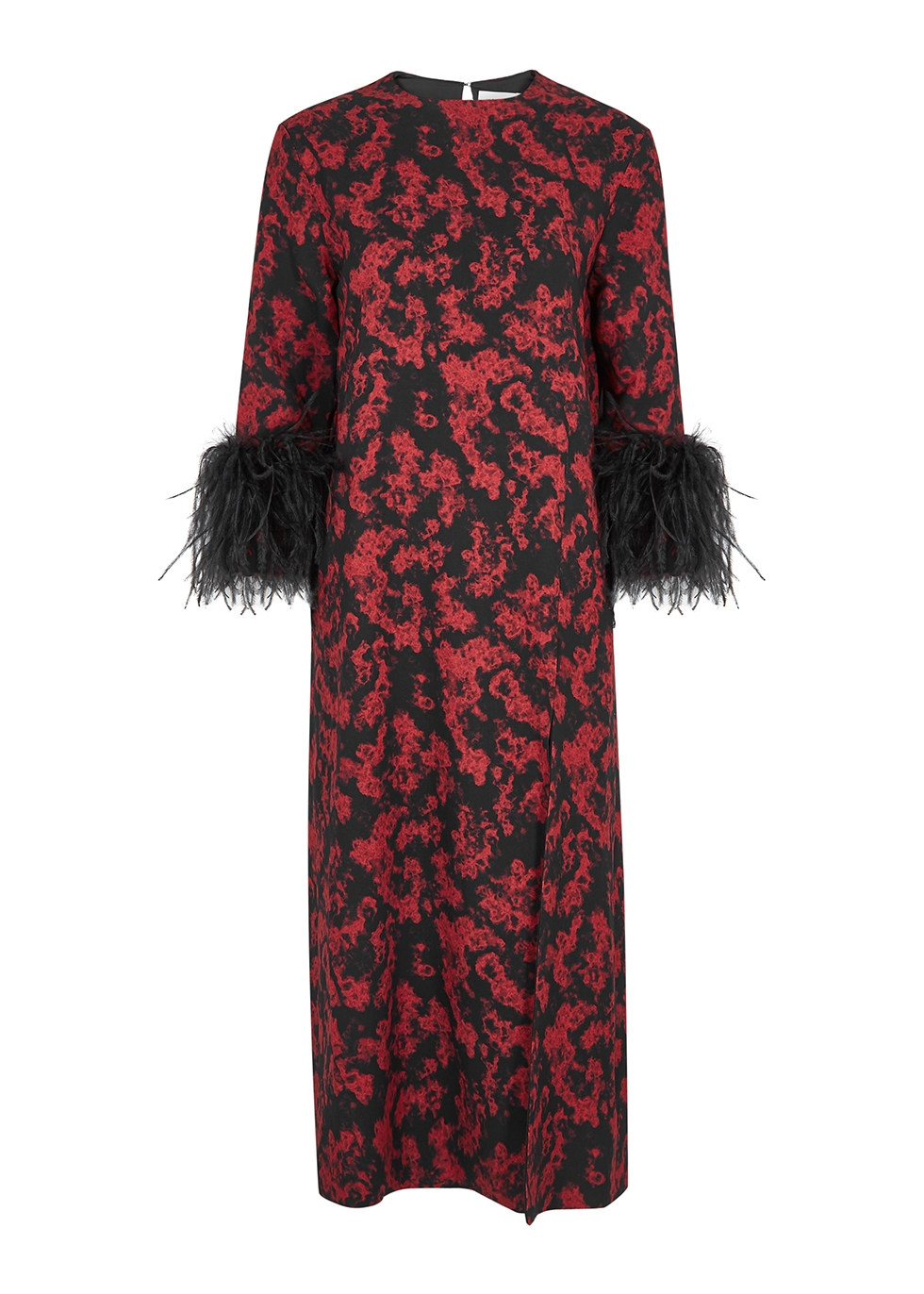 Billie printed feather-trimmed midi dress