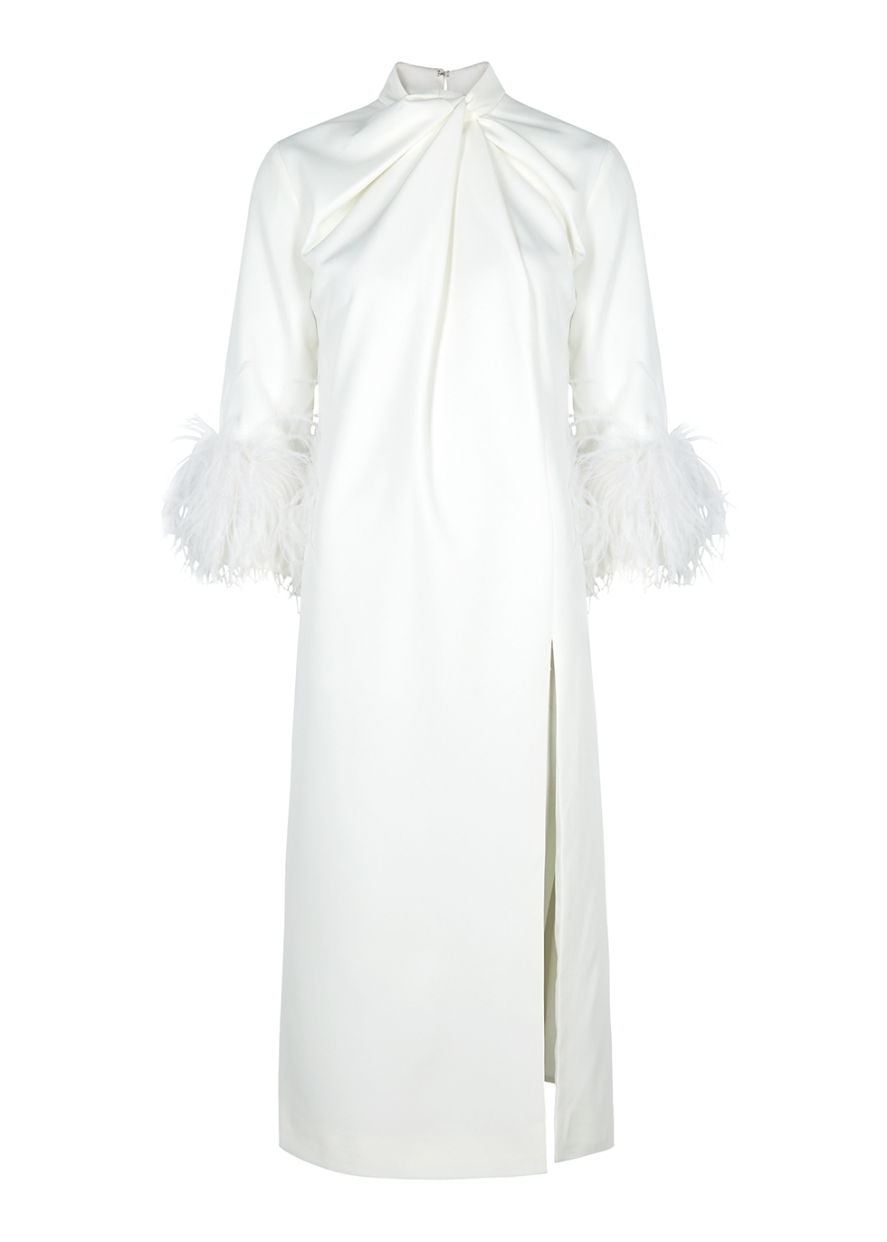 Fujiko white feather-trimmed midi dress