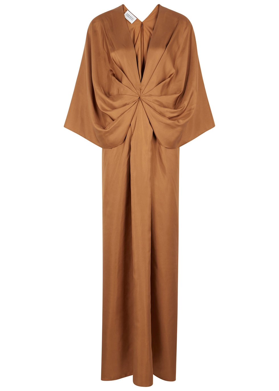 Darja brown draped silk maxi dress