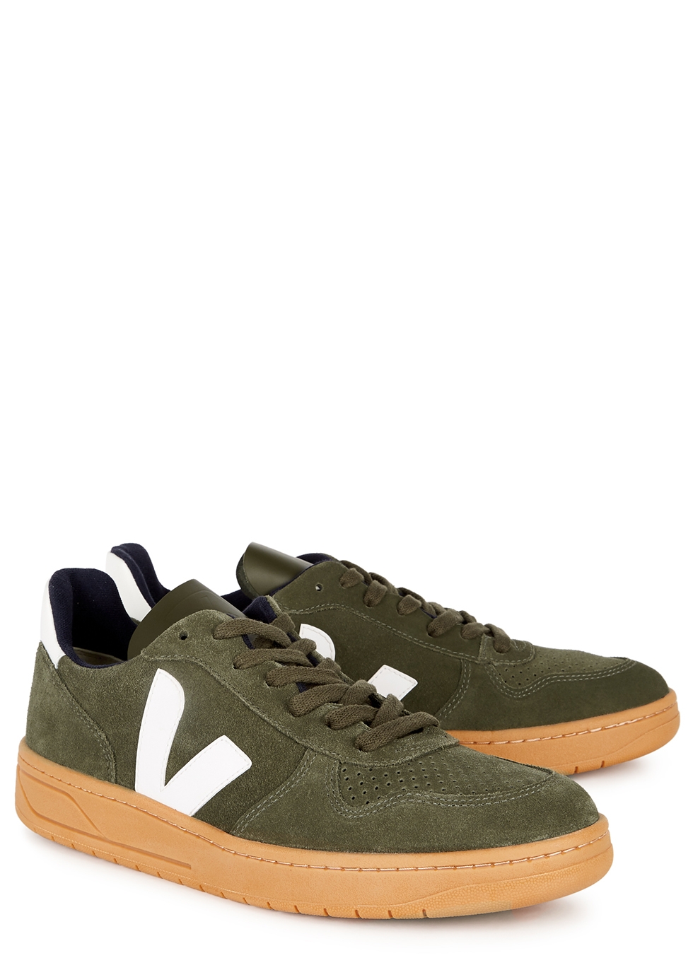 Veja V-10 army green suede sneakers 