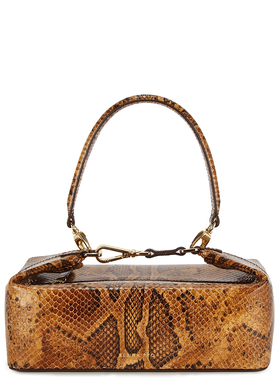Olivia brown python-effect top handle bag