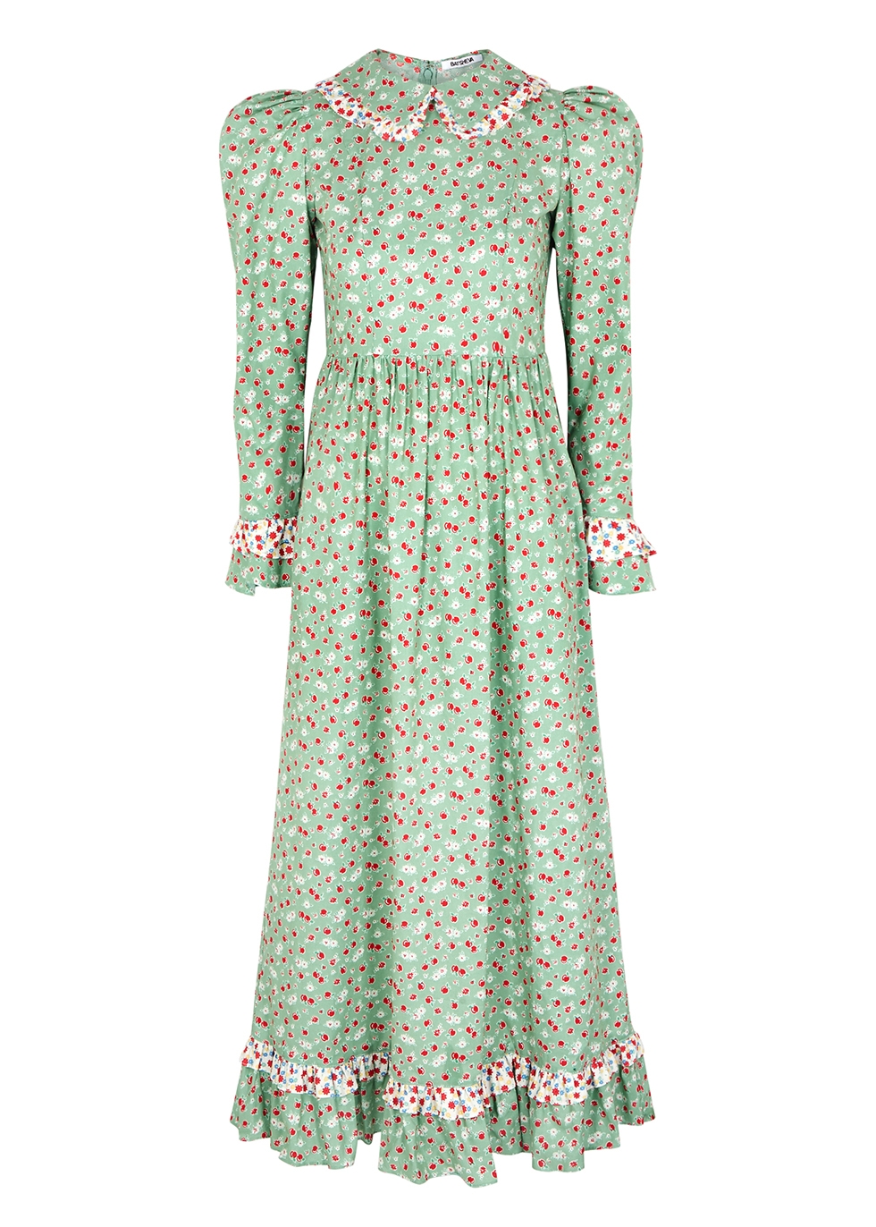 Ruth green floral-print cotton midi dress
