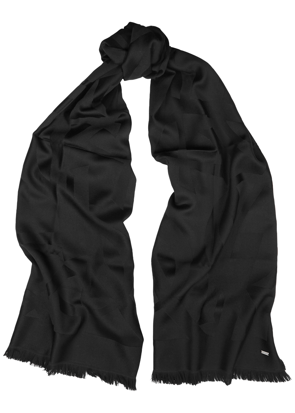 Black logo-jacquard wool scarf