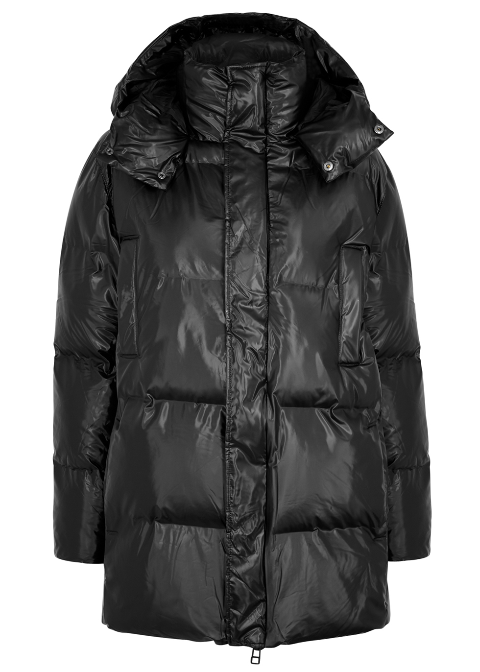 Black quilted shell coat