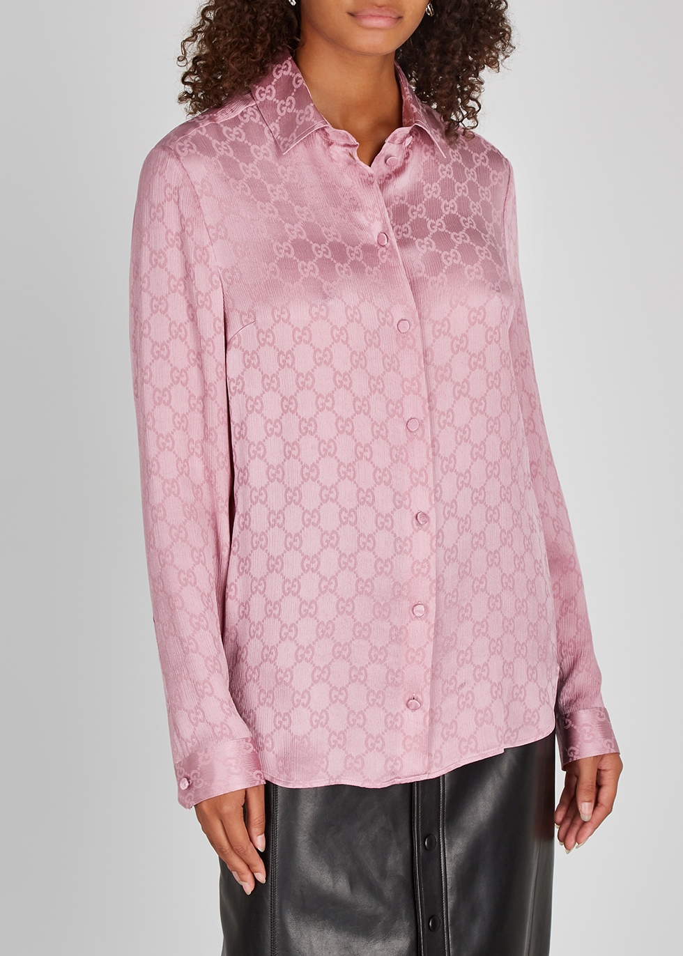 Gucci Pink GG-jacquard silk blouse 