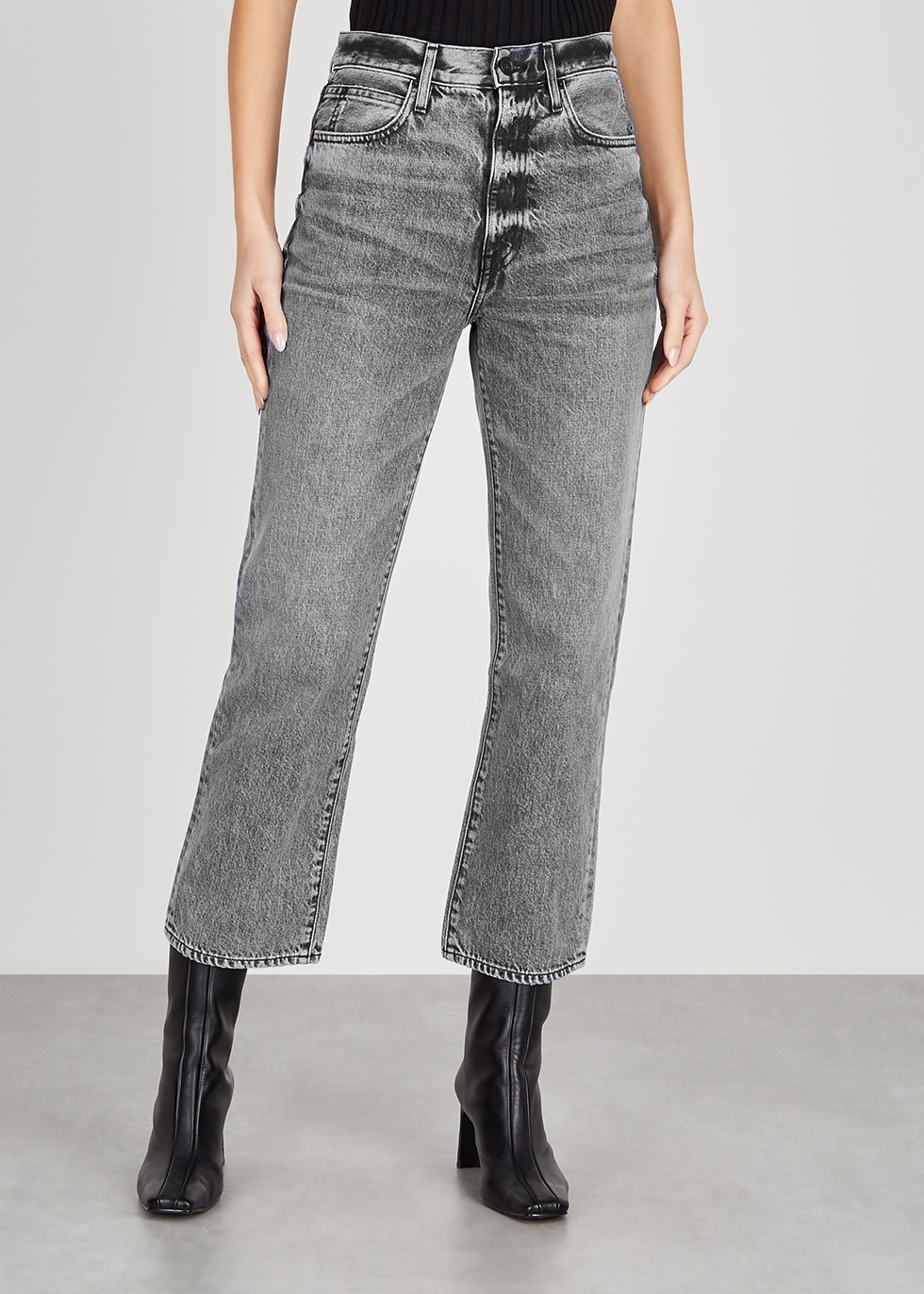 gray straight leg jeans