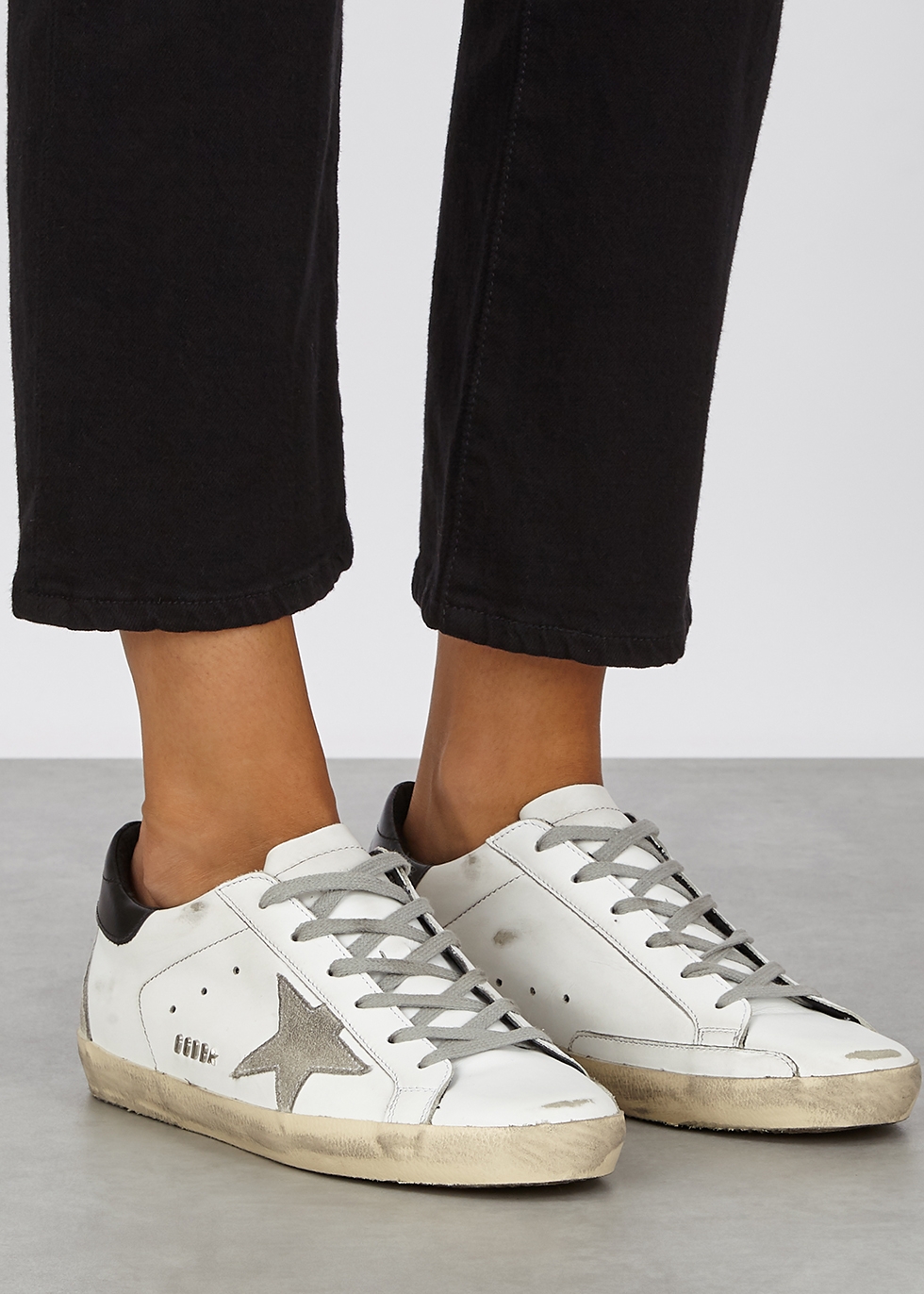 golden goose deluxe brand superstar distressed leather and suede sneakers