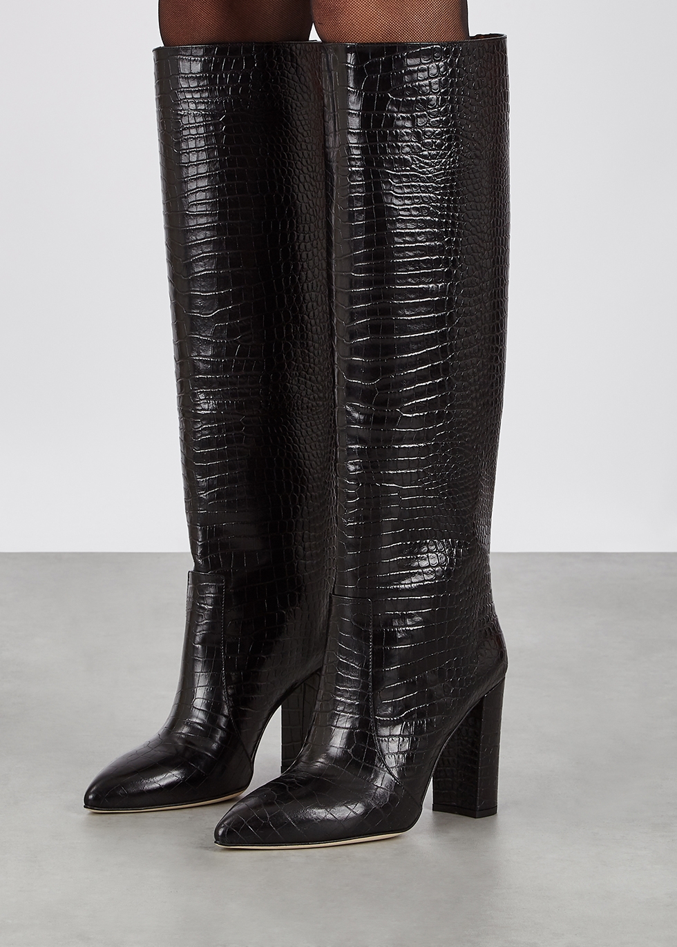 black croc knee high boots