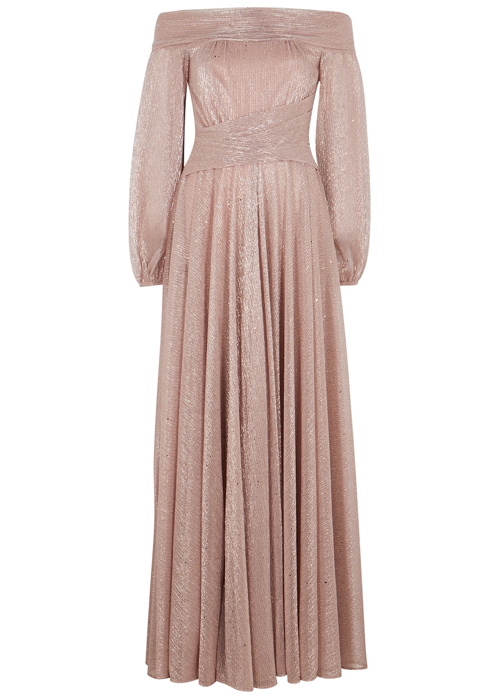 Bonton pink metallic-weave plissé gown