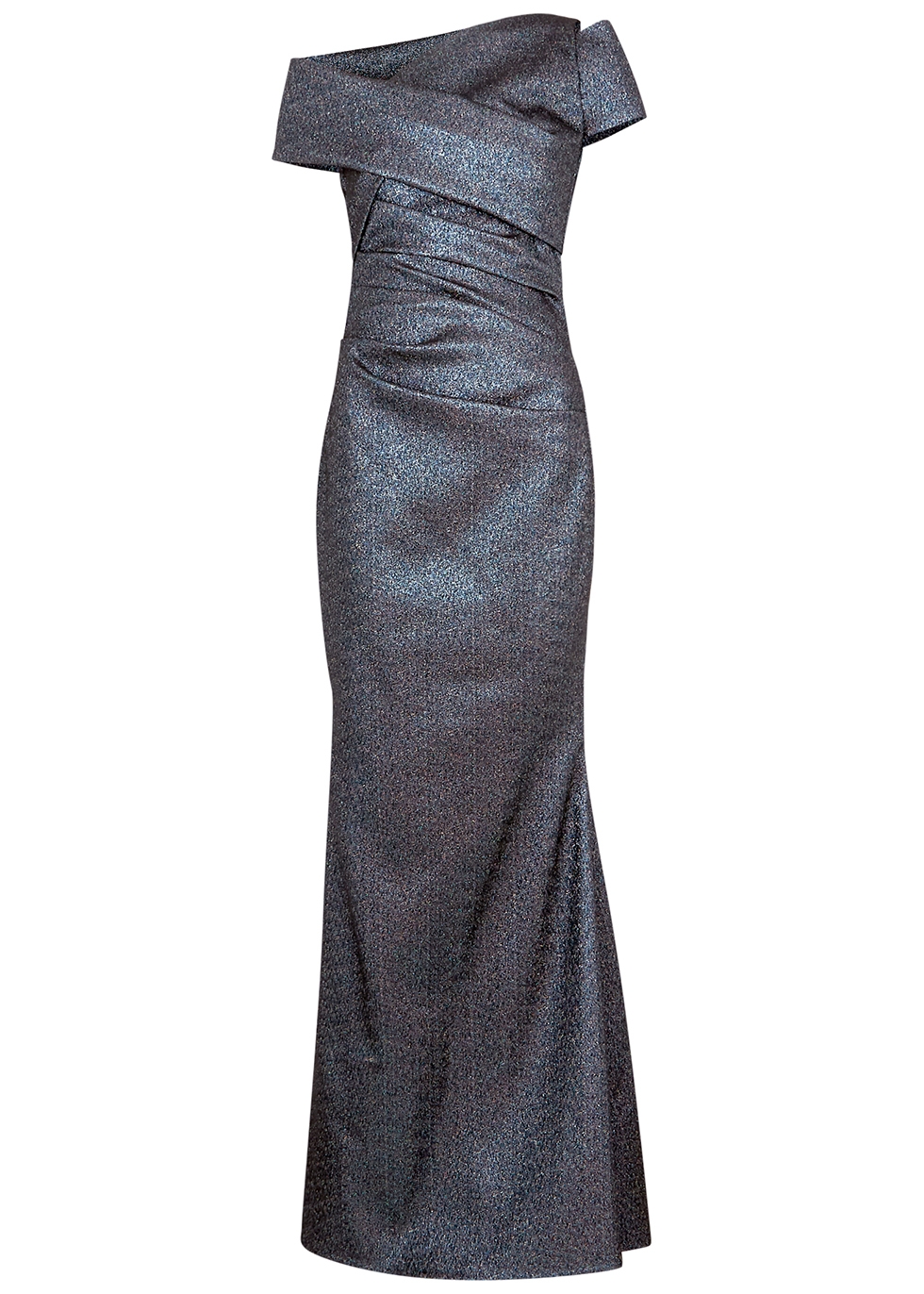 Bozza metallic-weave one-shoulder gown
