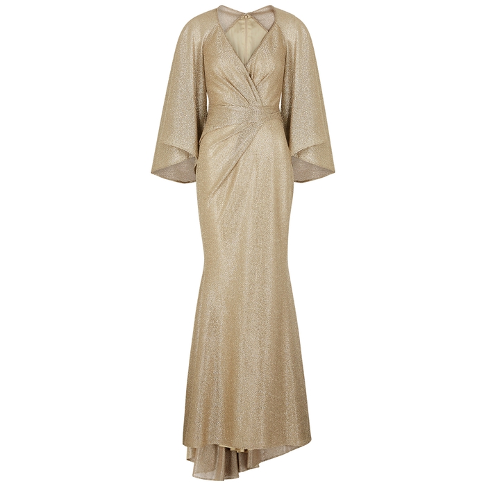 Talbot Runhof Conley Gold Foil-print Gown
