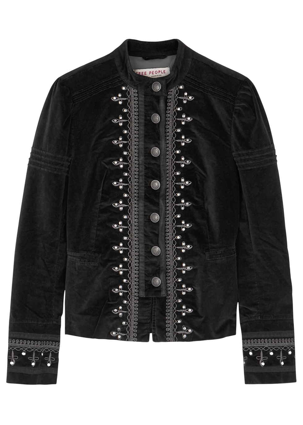 Maven black embroidered stretch-velvet jacket