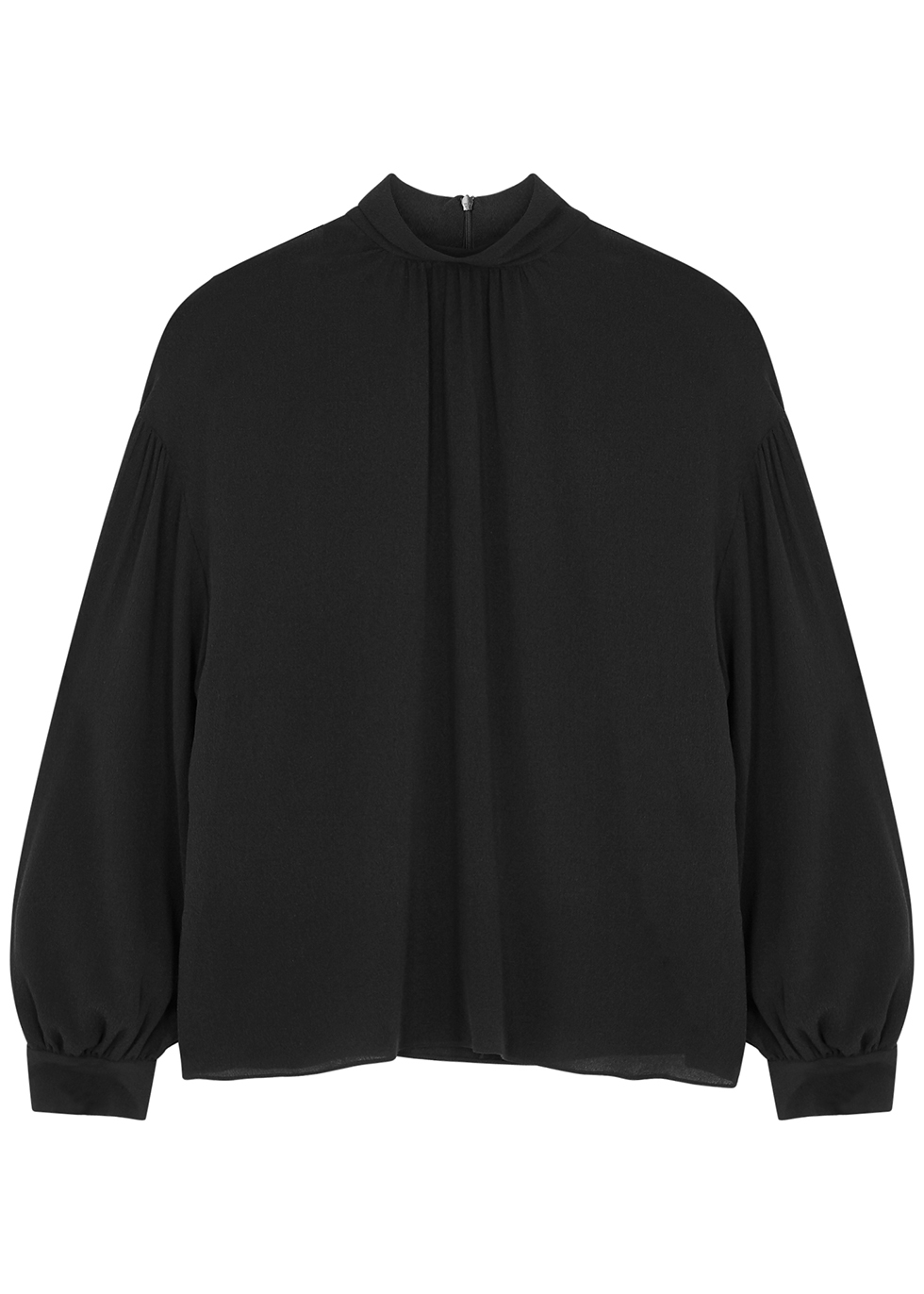 Black textured silk-crepe blouse