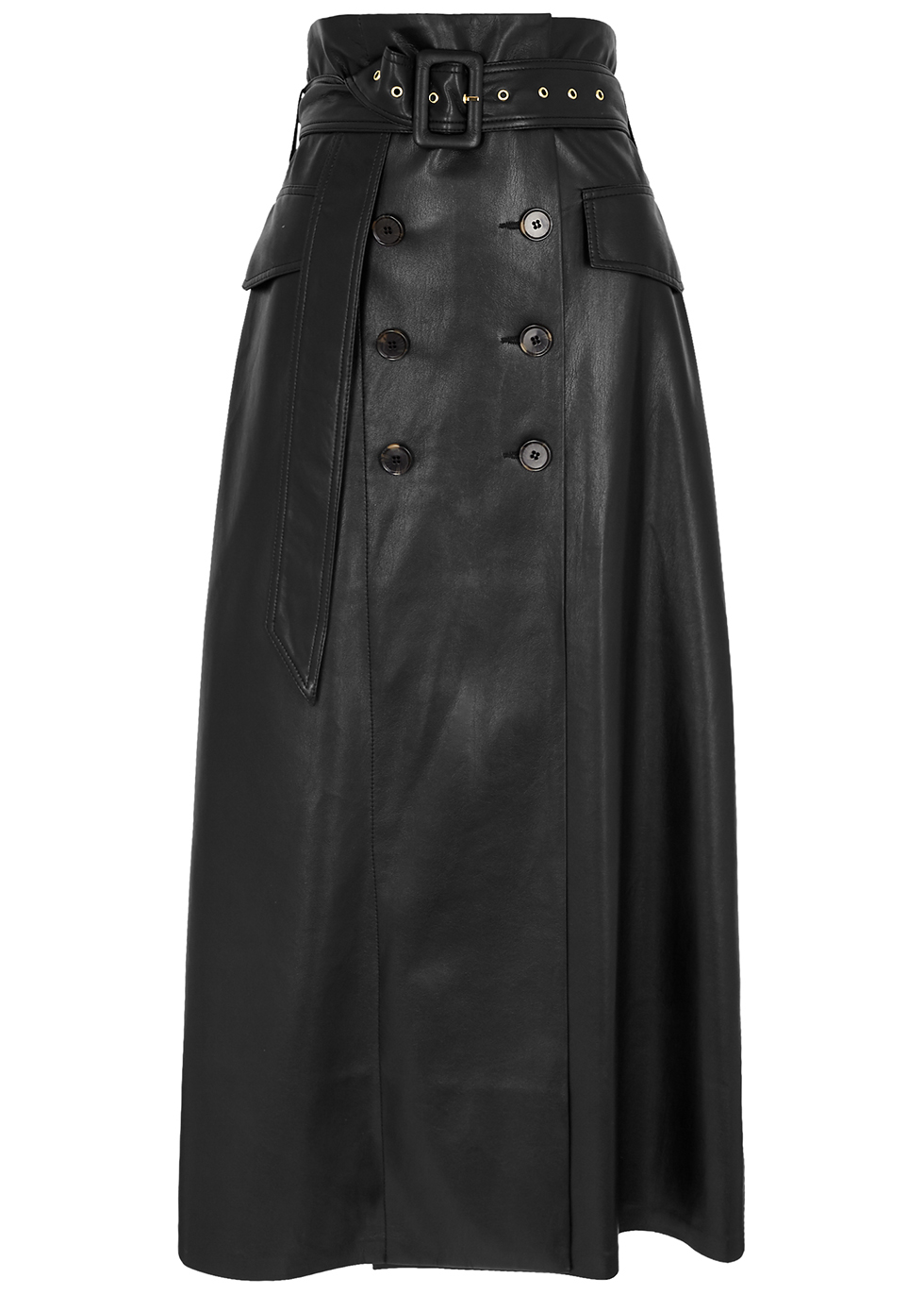 Zane black faux leather midi skirt