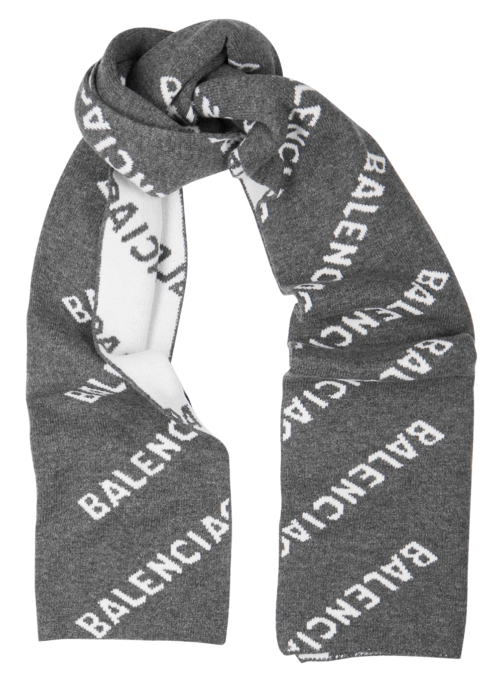 Balenciaga Grey logo-intarsia wool-blend scarf - Harvey Nichols