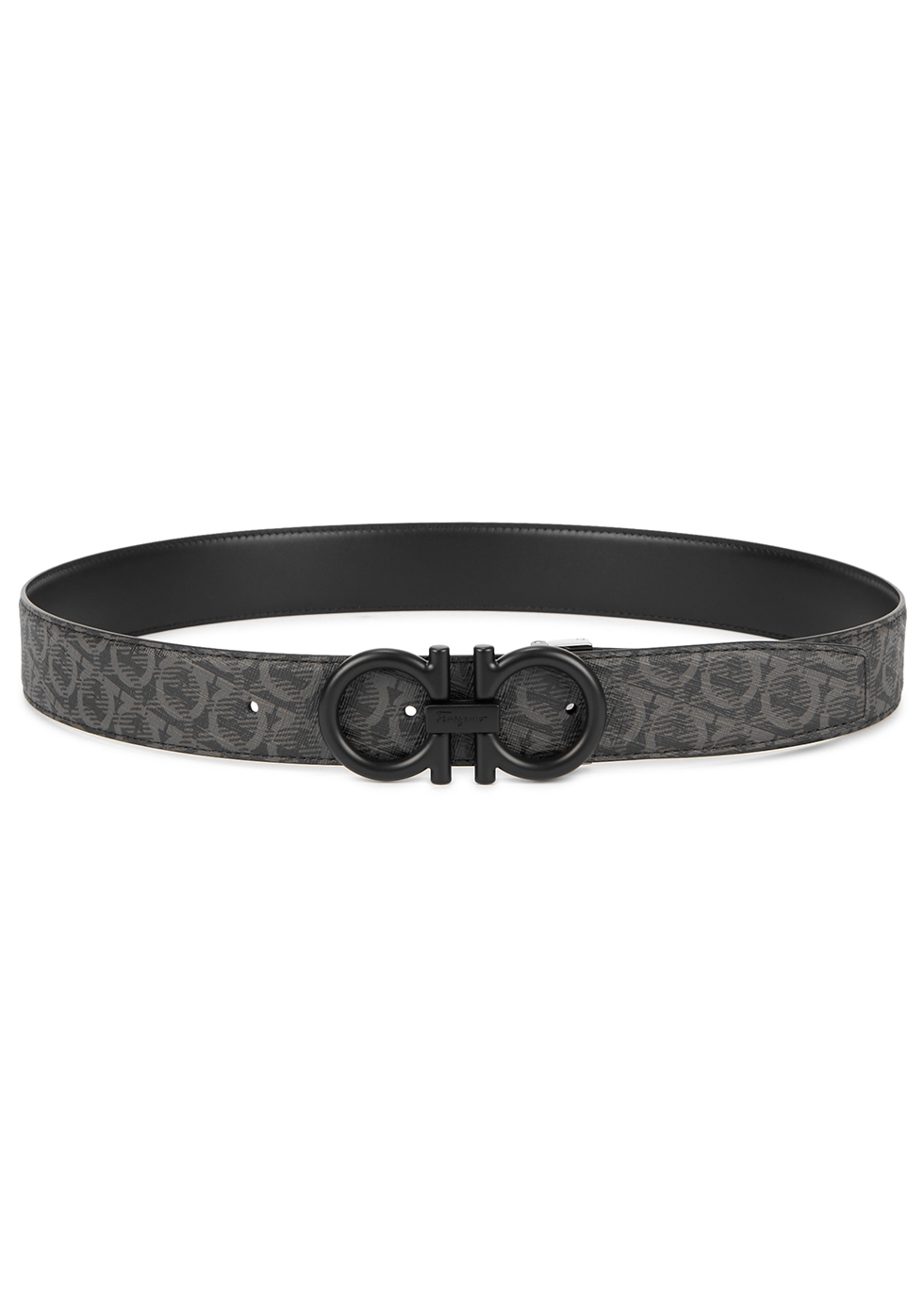 Black reversible lizard-effect leather belt