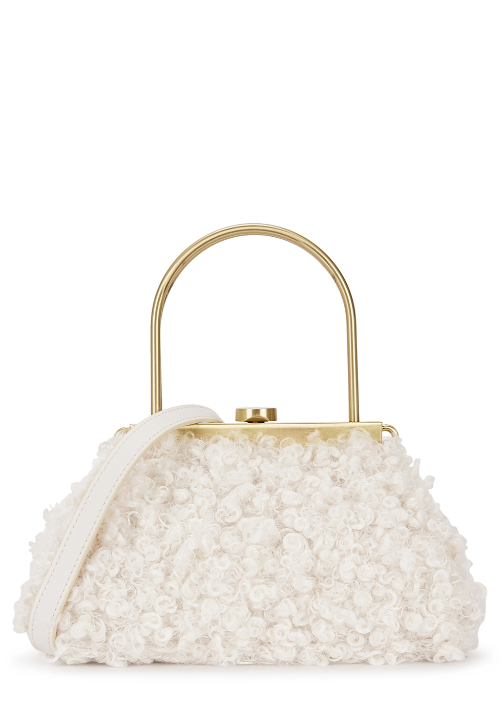 Cult Gaia Estelle mini ivory faux shearling top handle bag - Harvey Nichols