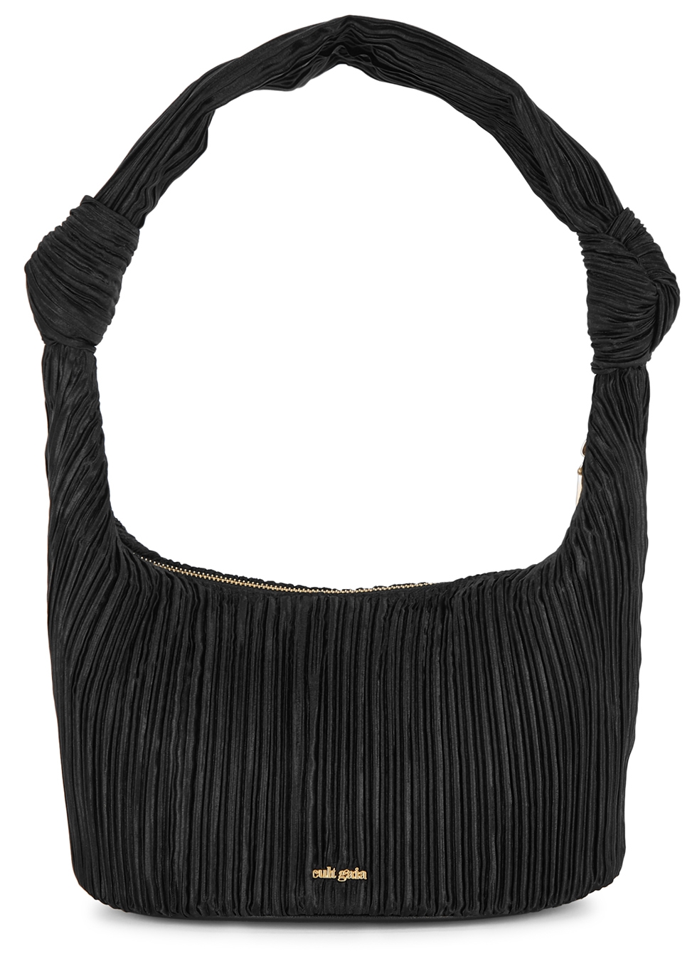 Mina black plissé satin top handle bag