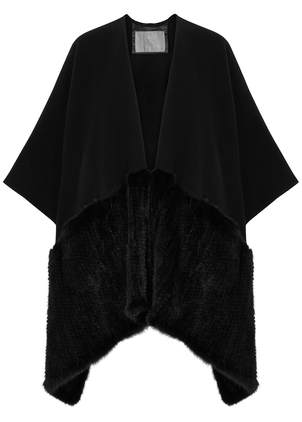 Black fur-trimmed cape