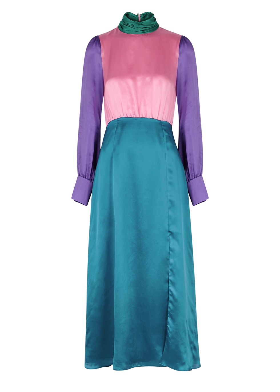 Gwen colour-blocked silk midi dress